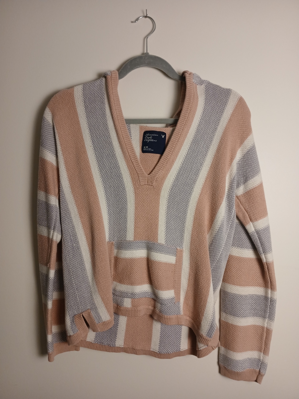 American Eagle Outfitters Striped V-Neck Sweater - Blush, White, And Lavender